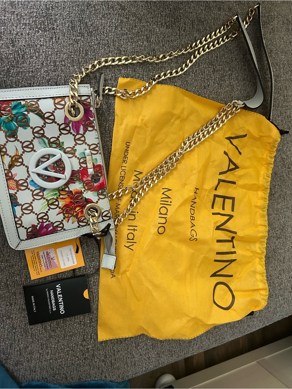 Rare Valentino by Mario Valentino White Floral Print Crossbody with Gold Chain